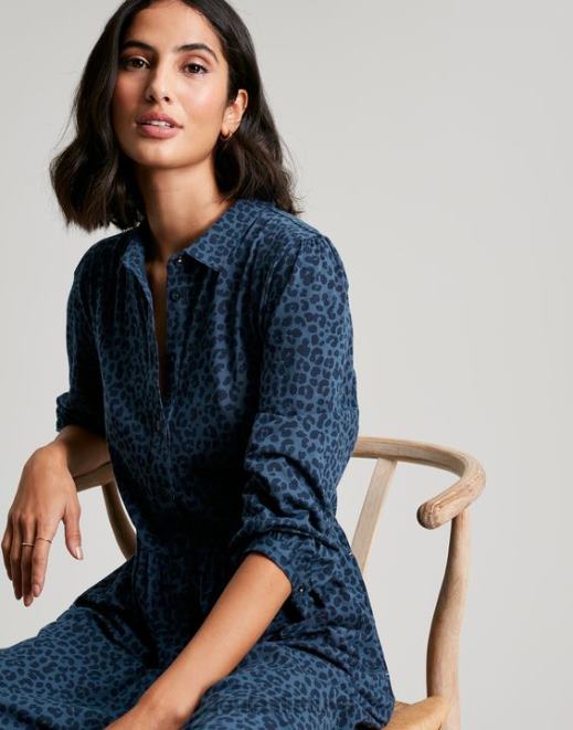mėlynas leopardas nova jersey midi marškinėlių suknelė moterys drabužiai Joules N8VVH94