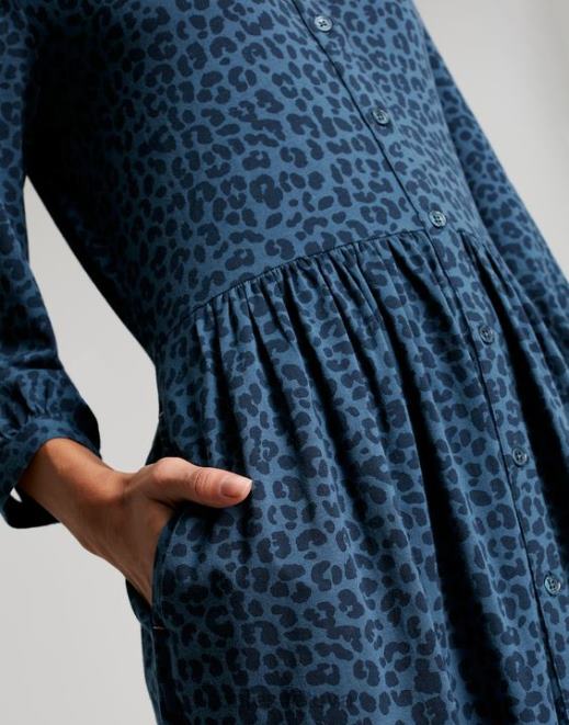 mėlynas leopardas nova jersey midi marškinėlių suknelė moterys drabužiai Joules N8VVH94
