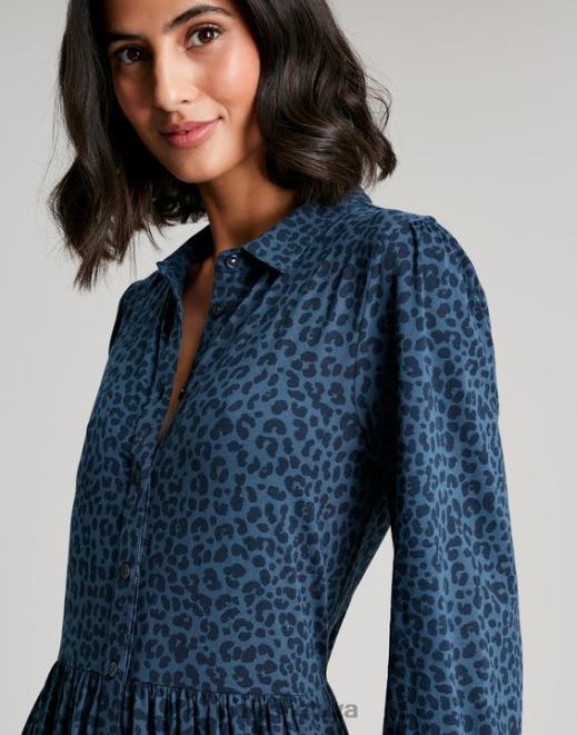 mėlynas leopardas nova jersey midi marškinėlių suknelė moterys drabužiai Joules N8VVH94