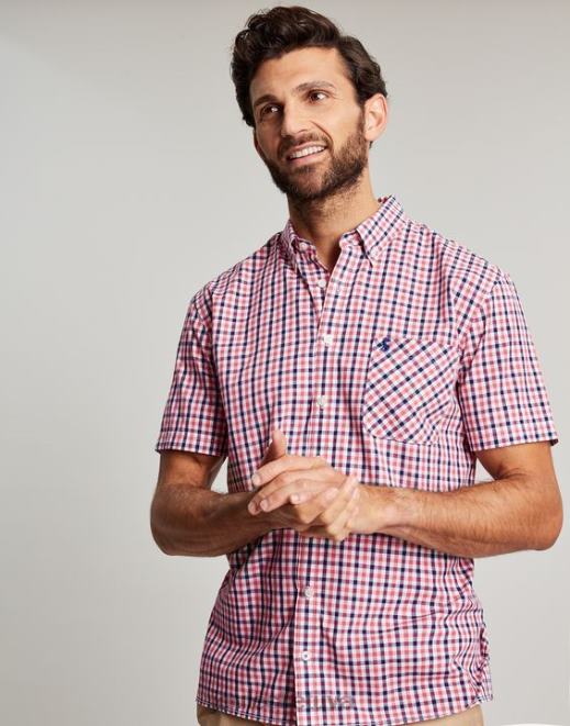 rožinis tamsiai mėlynas ginghamas Wilson Classic Fit check marškinėliai vyrų drabužiai Joules N8VVH220